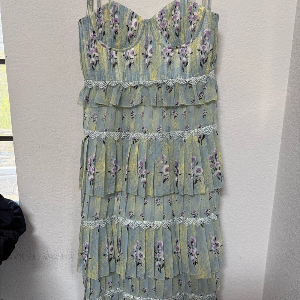 Self Portrait Tiered Floral Lace Dress Mint - Picture 2 of 6